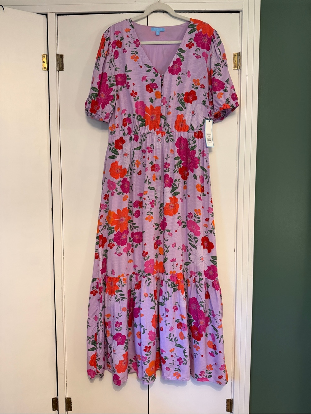 Draper James Lavender Maxi Dress with Pink & Orange Floral Print